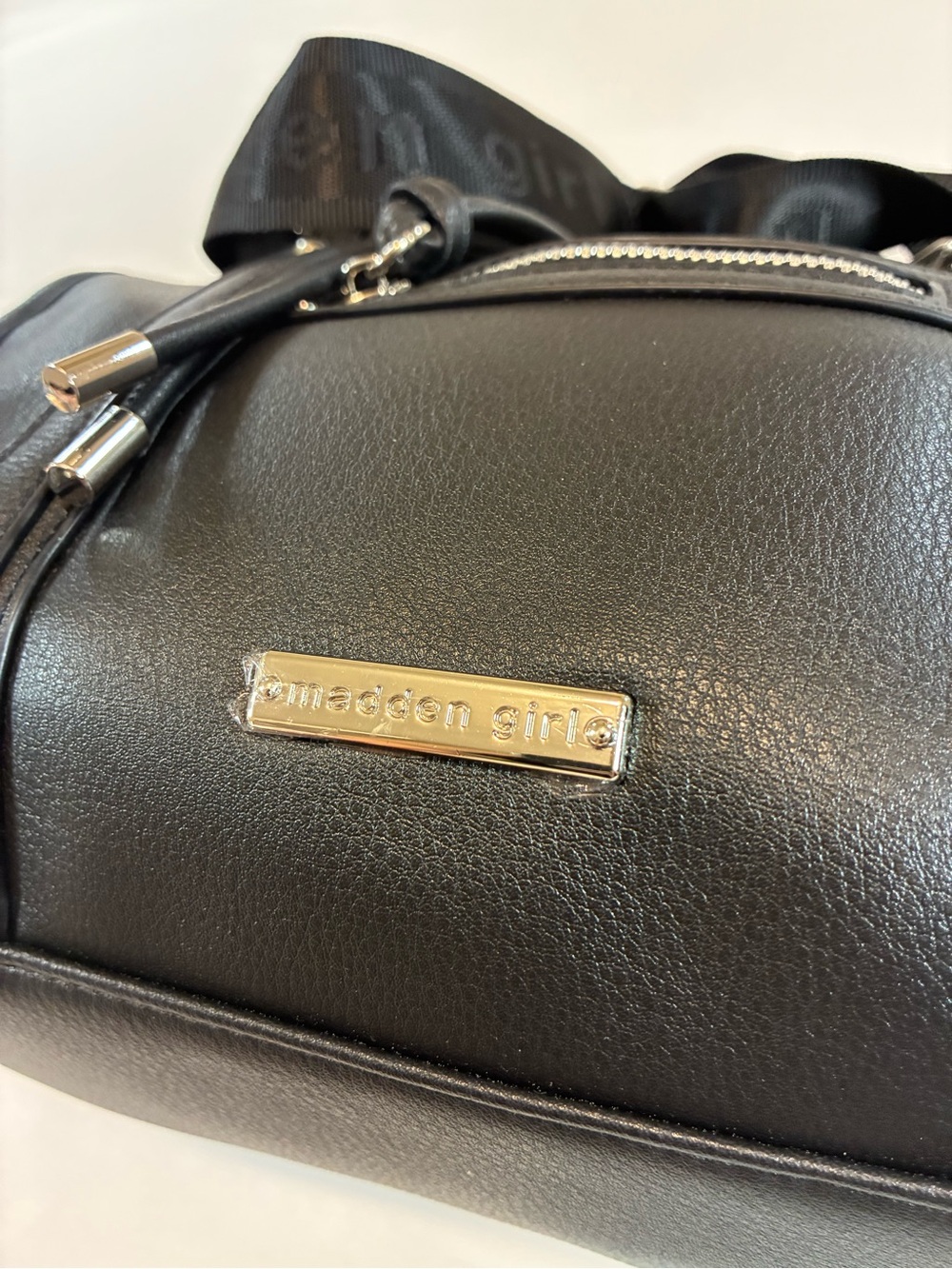 Madden Girl Black Faux-Leather Crossbody Satchel with Chain & Tassels - Picture 8 of 12